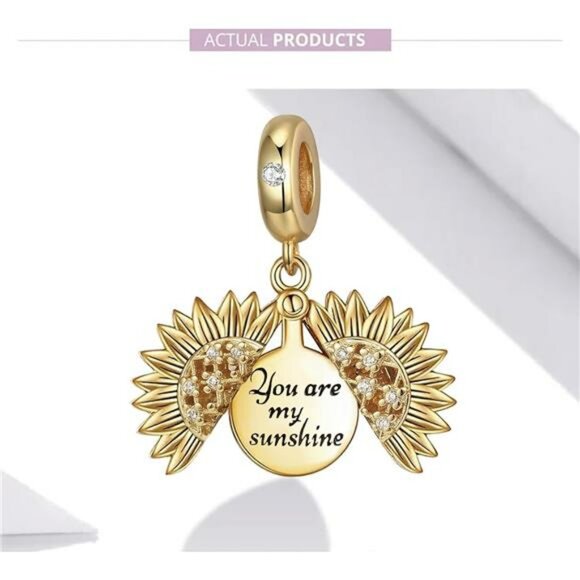 Sunflower dangle charm for bracelet gold plated zircon fit pandora jewelry gift - Picture 6 of 8